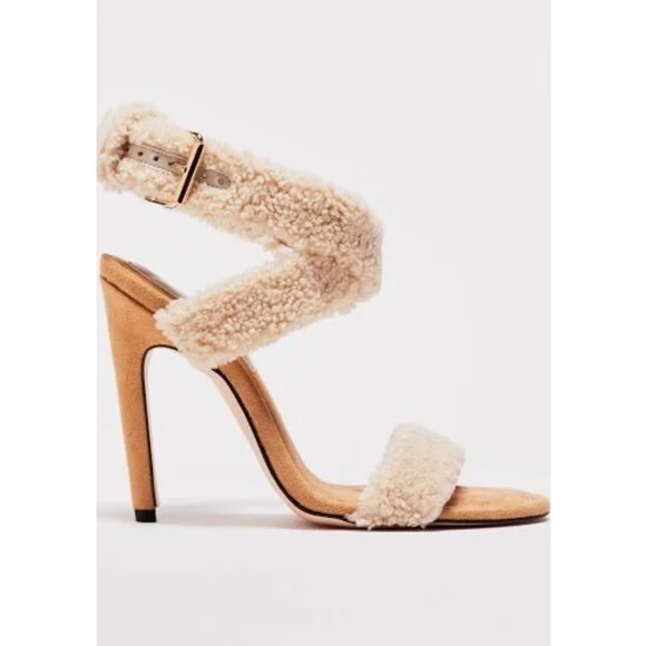 GOOD AMERICAN Faux Shearling Ankle Strap Sandals, Sz 10.5 - Picture 3 of 10